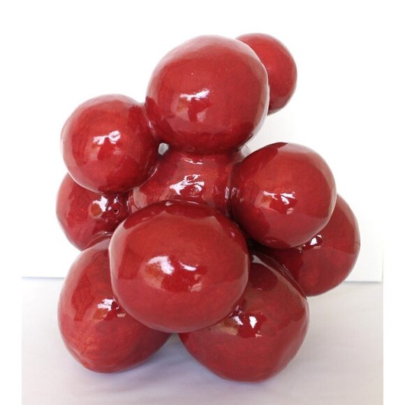 Modern Ceramic Sculpture Handmade Red Grapefruit Organic Shape Decorative Piece - Picture 11 of 13